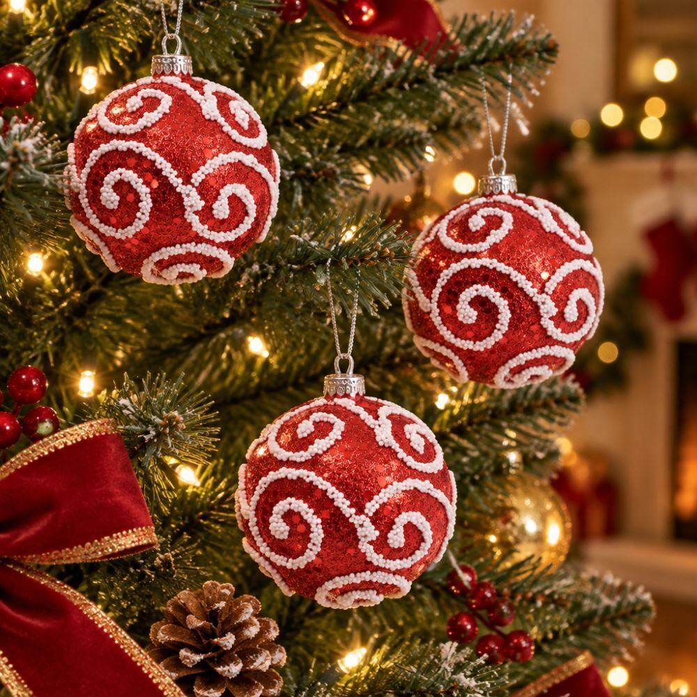 Kit Bolas de Natal Glitter Vermelho com Braco 03Unidades 10Cm Havan Casa