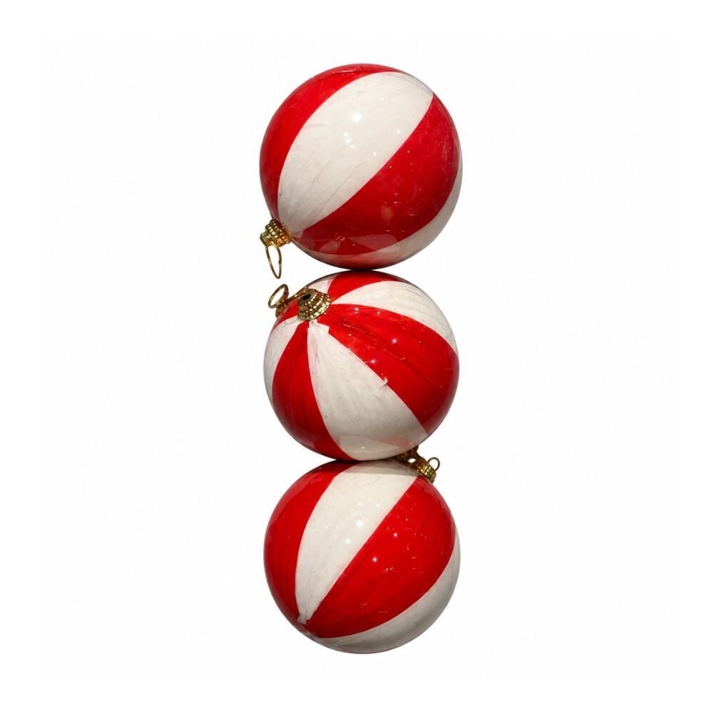 Kit Bolas de Natal Pirulito Vermelho e Branco 03Unidades 08Cm Havan Casa