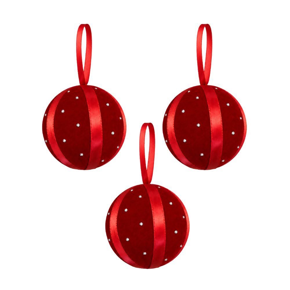 Kit Bolas de Natal Veludo com Strass Vermelho 03Unidades 08Cm Havan Casa