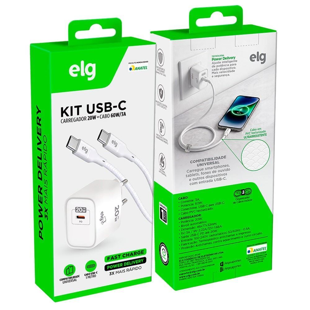 Carregador de Parede Universal 3A 20W Usb-C Power Elg