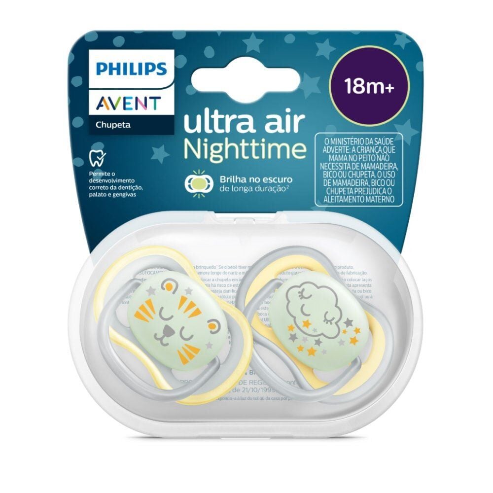 Conjunto 2 Chupetas Ultra Air Nighttime Noturna 18M+ Philips