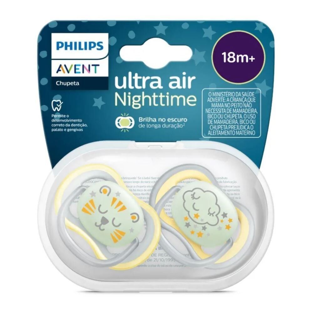 Conjunto 2 Chupetas Ultra Air Nighttime Noturna 18M+ Philips