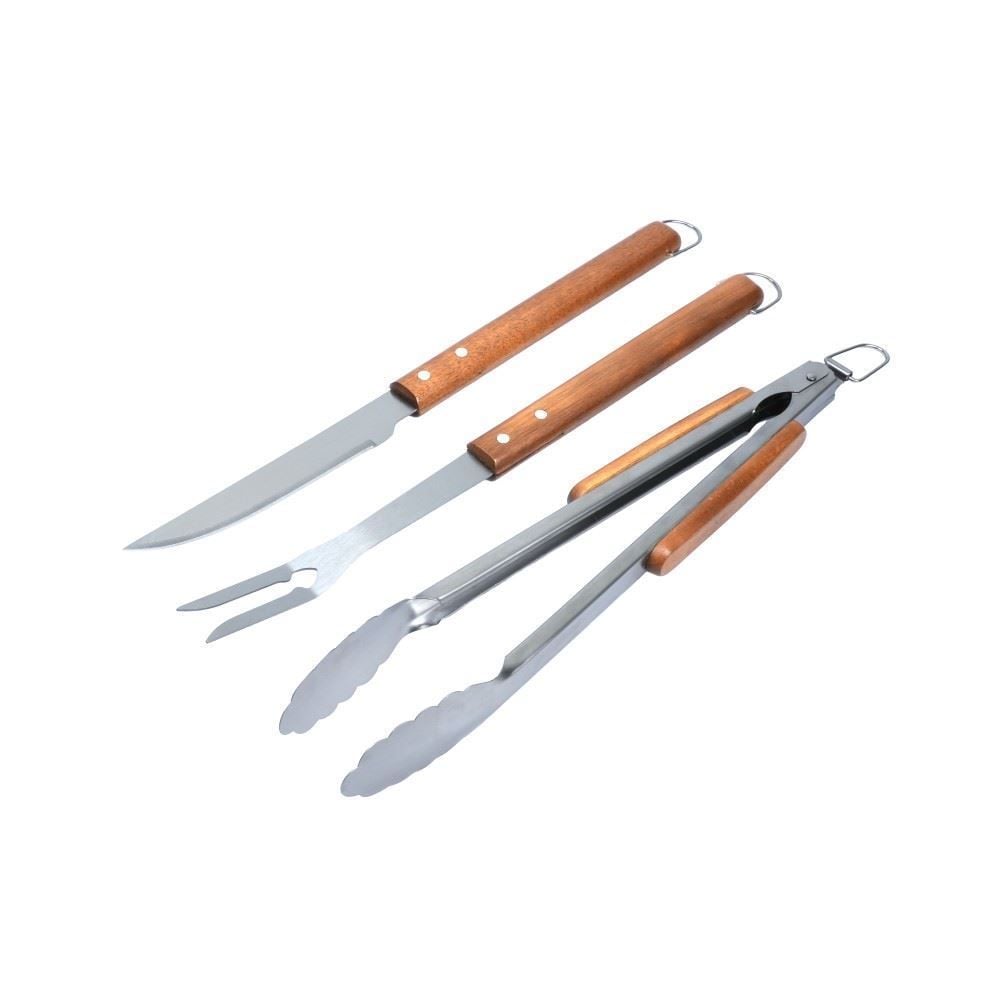 Kit Churrasco 3 Peças Havan Casa Cabo Madeira Acácia - Inox