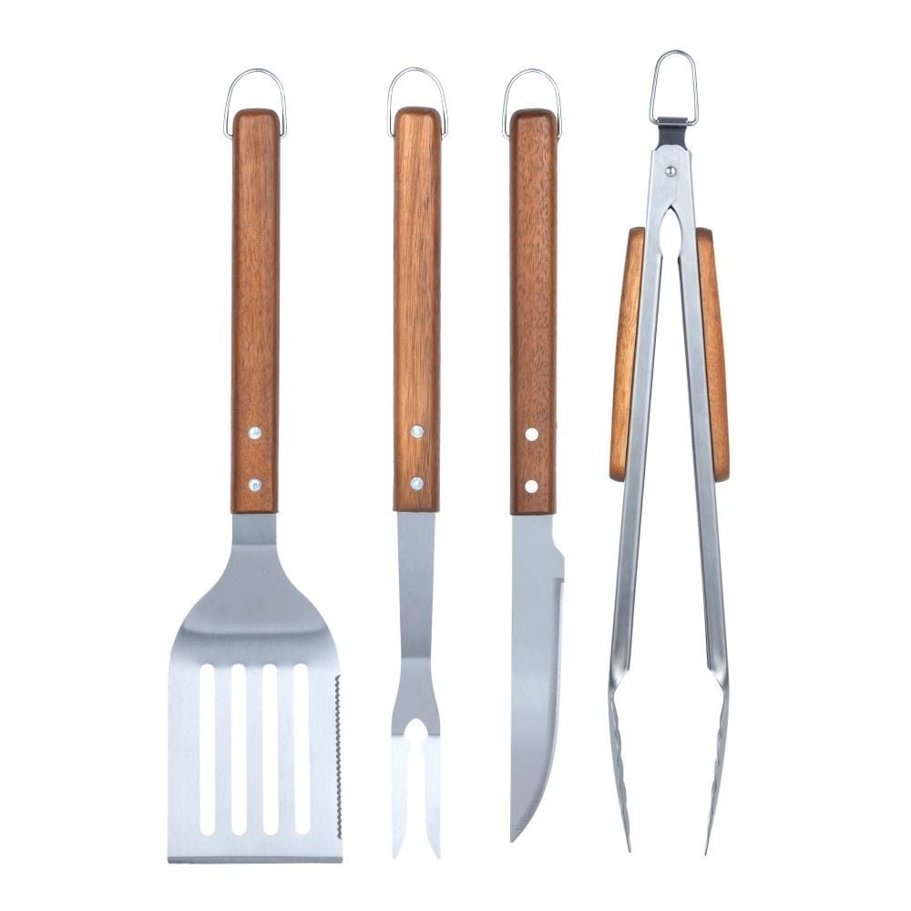 Kit Churrasco 4 Peças Havan Casa Cabo Madeira Acácia - Inox