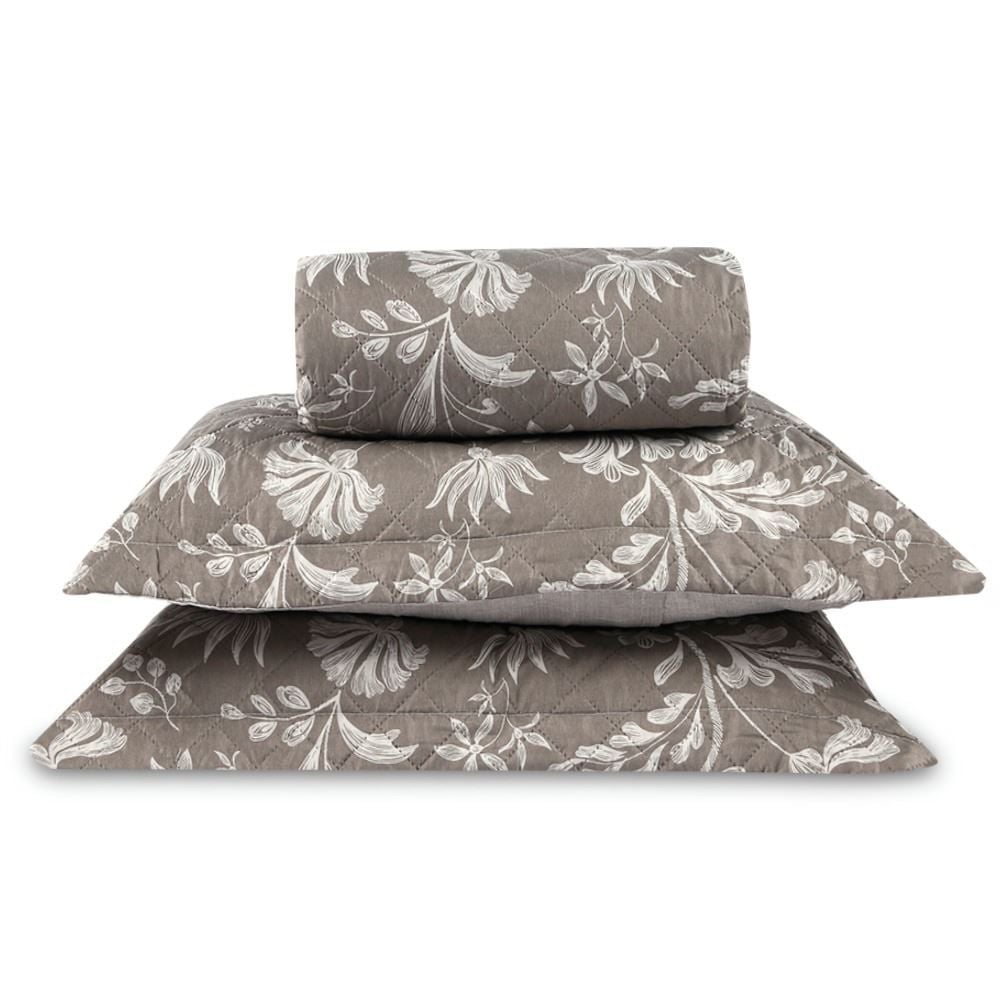 Kit Colcha Casal Versalhes/Napoli Estampada Havan Casa 3 Peças - Floral Taupe
