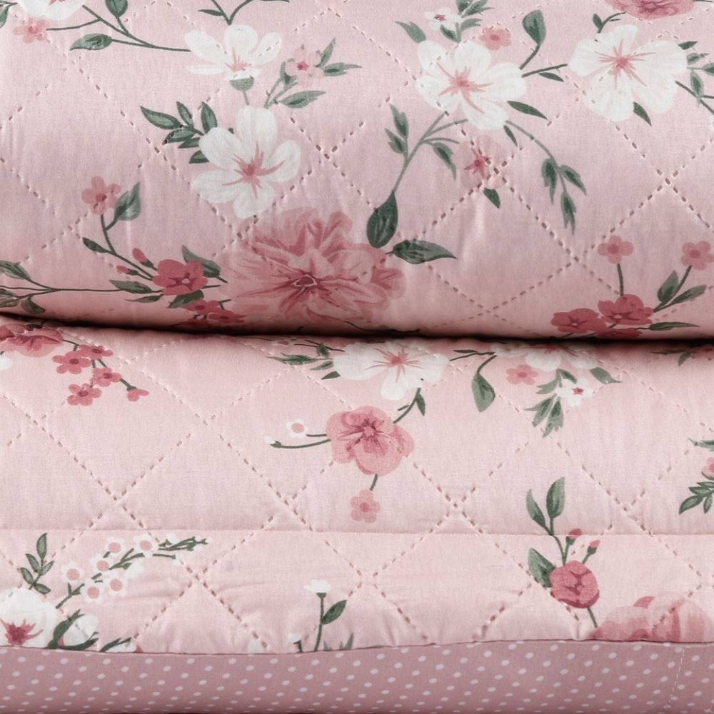 Kit Colcha Casal Versalhes/Napoli Estampada Havan Casa 3 Peças - Floral Rose