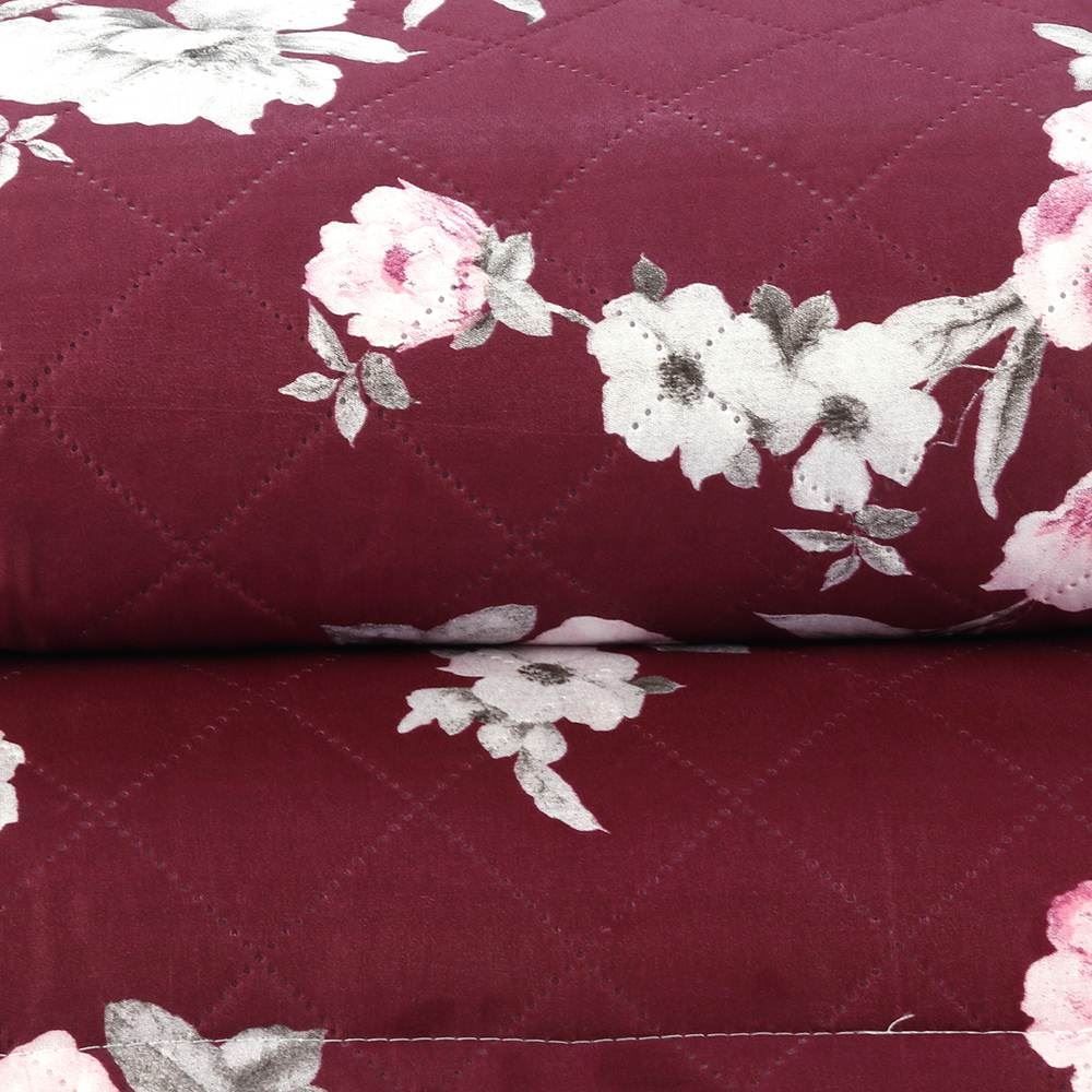 Kit Colcha Queen Estampada Versalhes/Napoli Havan Casa 3 Peças - Floral Vinho