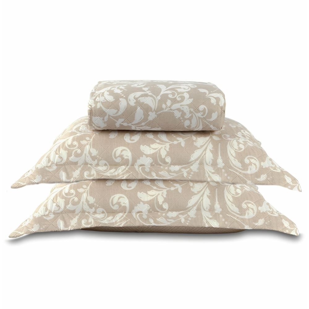 Kit Colcha Queen Estampada Versalhes/Napoli Havan Casa 3 Peças - Ornamental Bege