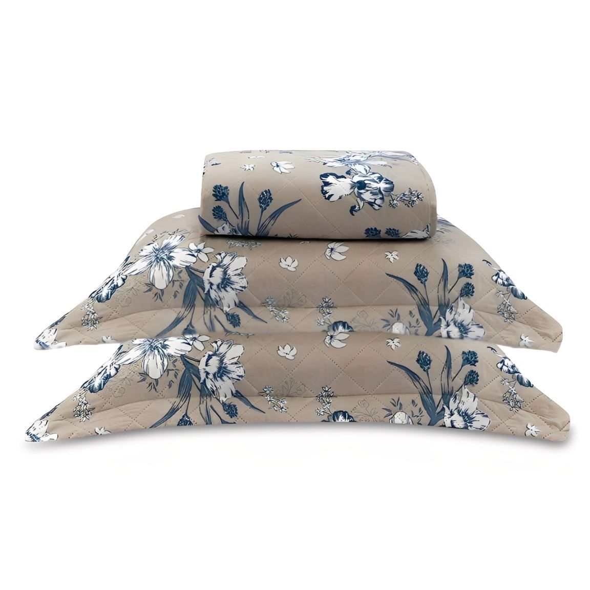 Kit Colcha Queen Estampada Versalhes/Napoli Havan Casa 3 Peças - Floral Azul Linho
