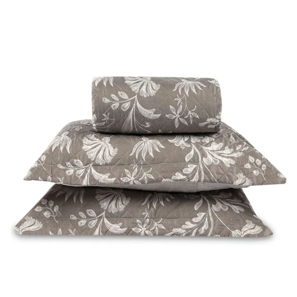 Kit Colcha Queen Versalhes/Napoli Havan Casa 3 Peças - Floral Taupe