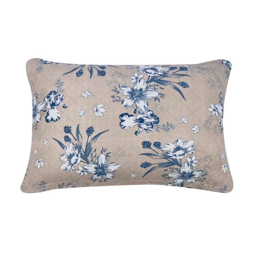 Kit Colcha Solteiro Estampada Versalhes/Napoli Havan Casa 2 Peças - Floral Azul Linho