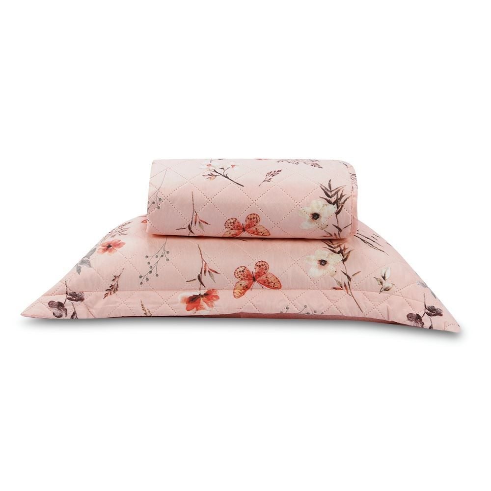 Kit Colcha Solteiro Estampada Versalhes/Napoli Havan Casa 2 Peças - Floral Borboleta Rose