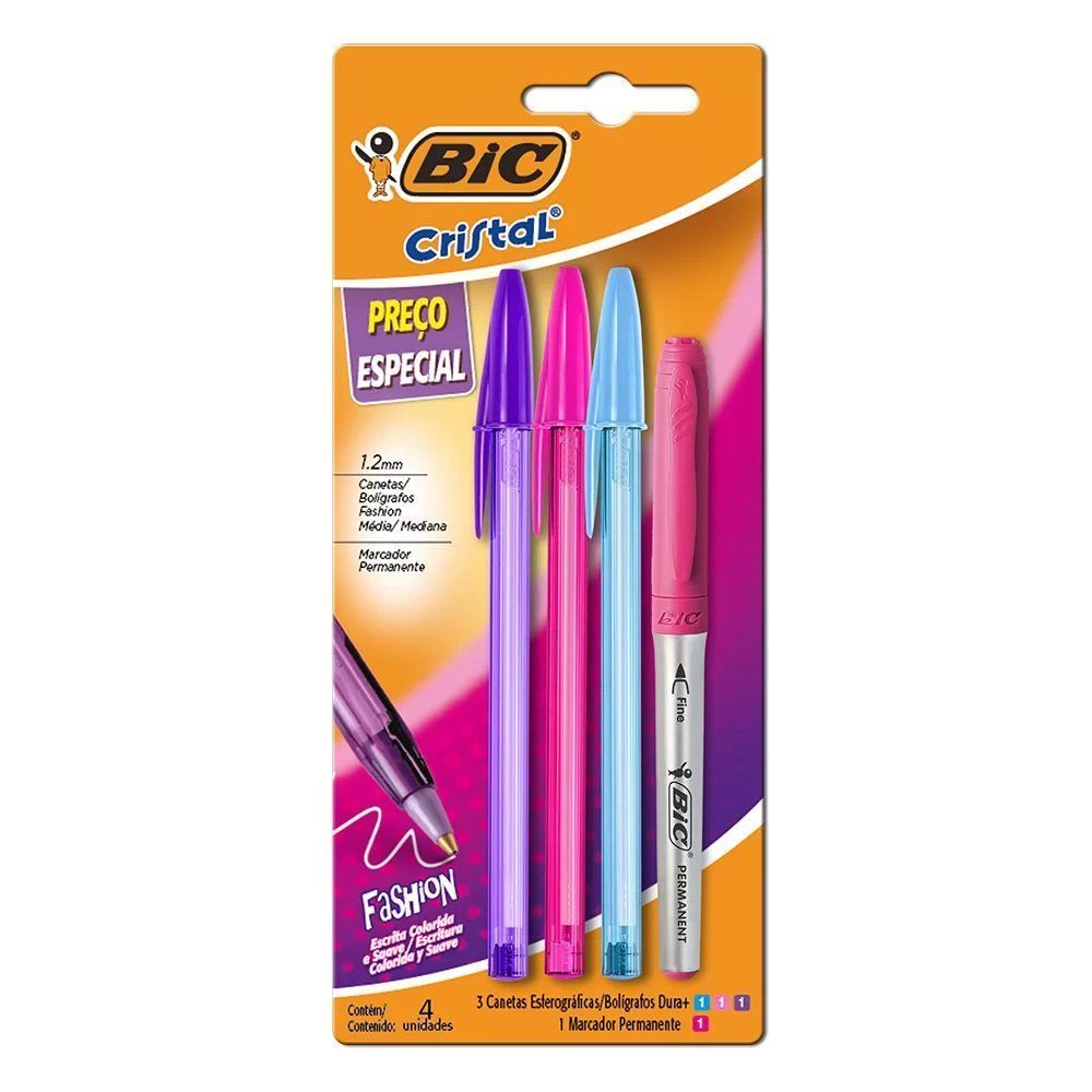 Kit Escolar 3 Canetas Fashion + Marcador Bic - 935271