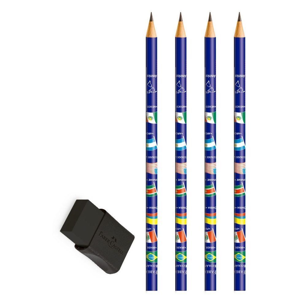 Kit Escolar 4 Lápis + Borracha Faber Castell - KIT/BANDEIRAS