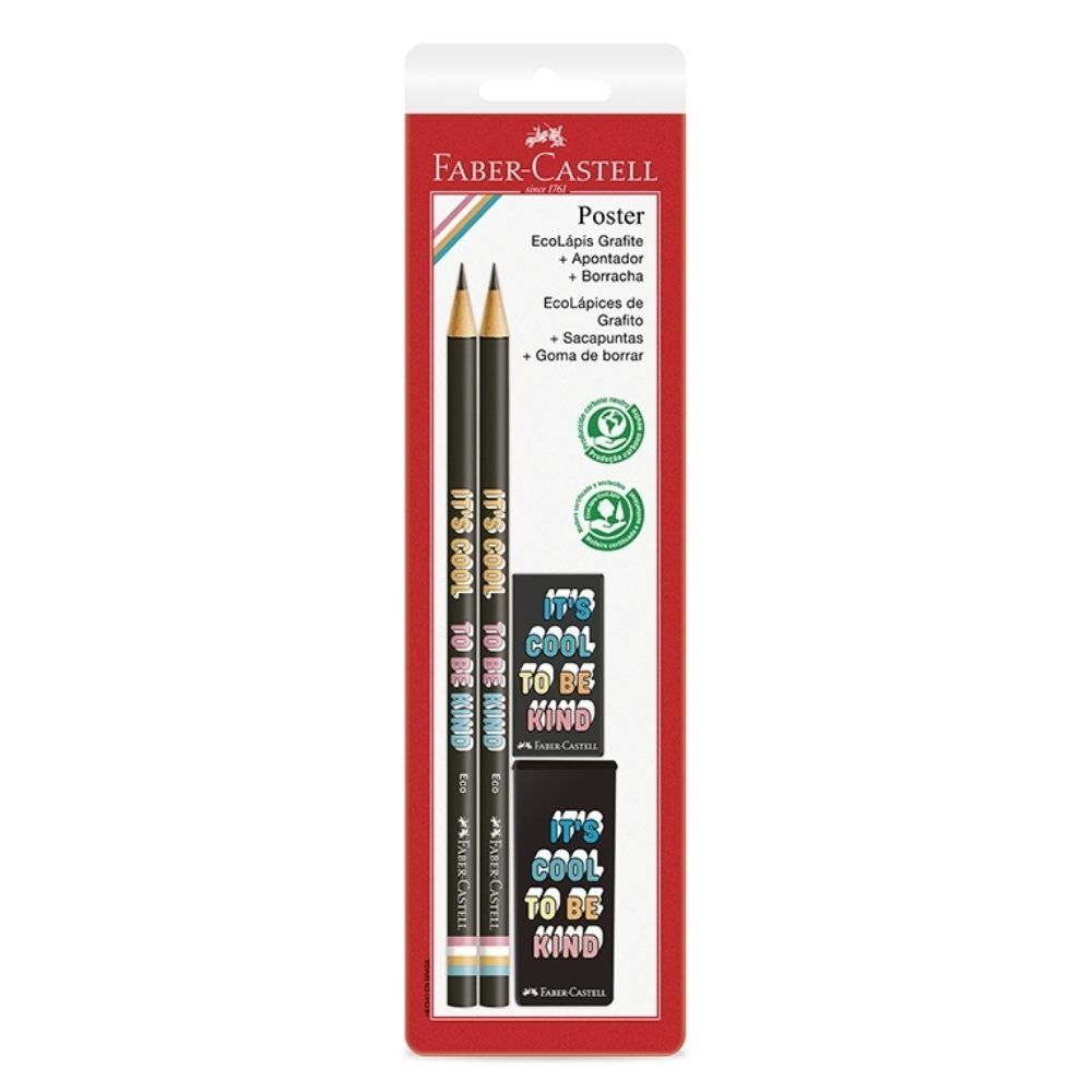 Kit Escolar Faber Castell Com Lápis + Apontador + Borracha - Preto