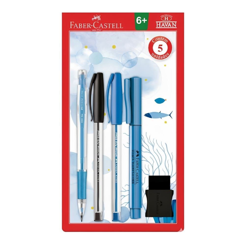 Kit Escolar 5 Peças Faber Castell - Azul e Preto