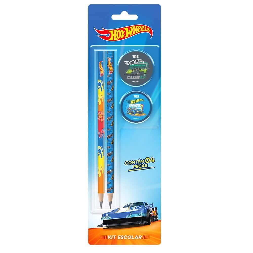 Kit Escolar Hot Wheels Tris - 4 Peças