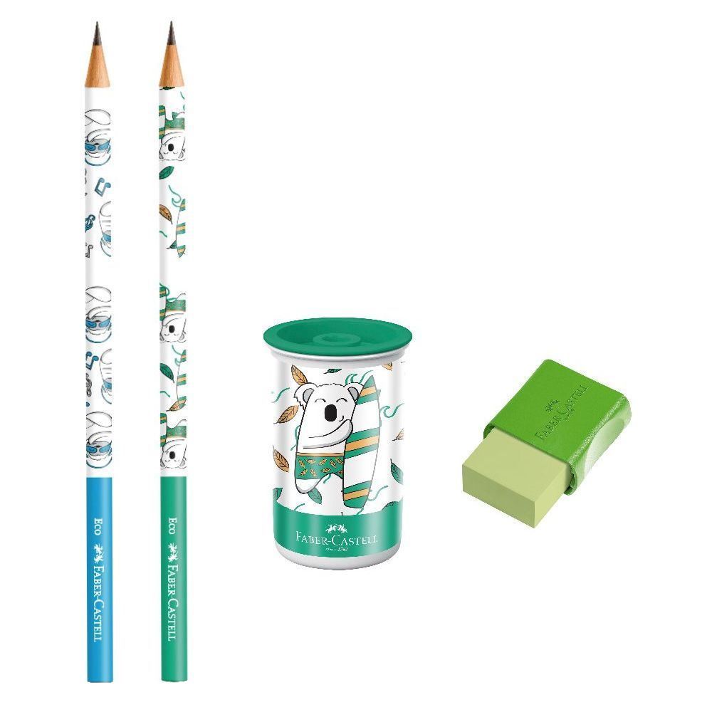 Kit Escolar Mamífero 2 Lápis + Apontador + Borracha Faber Castell - SM/KITMAMMASC