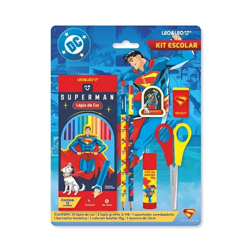 Kit Escolar Super-Homem Leo&Leo - 18 Peças