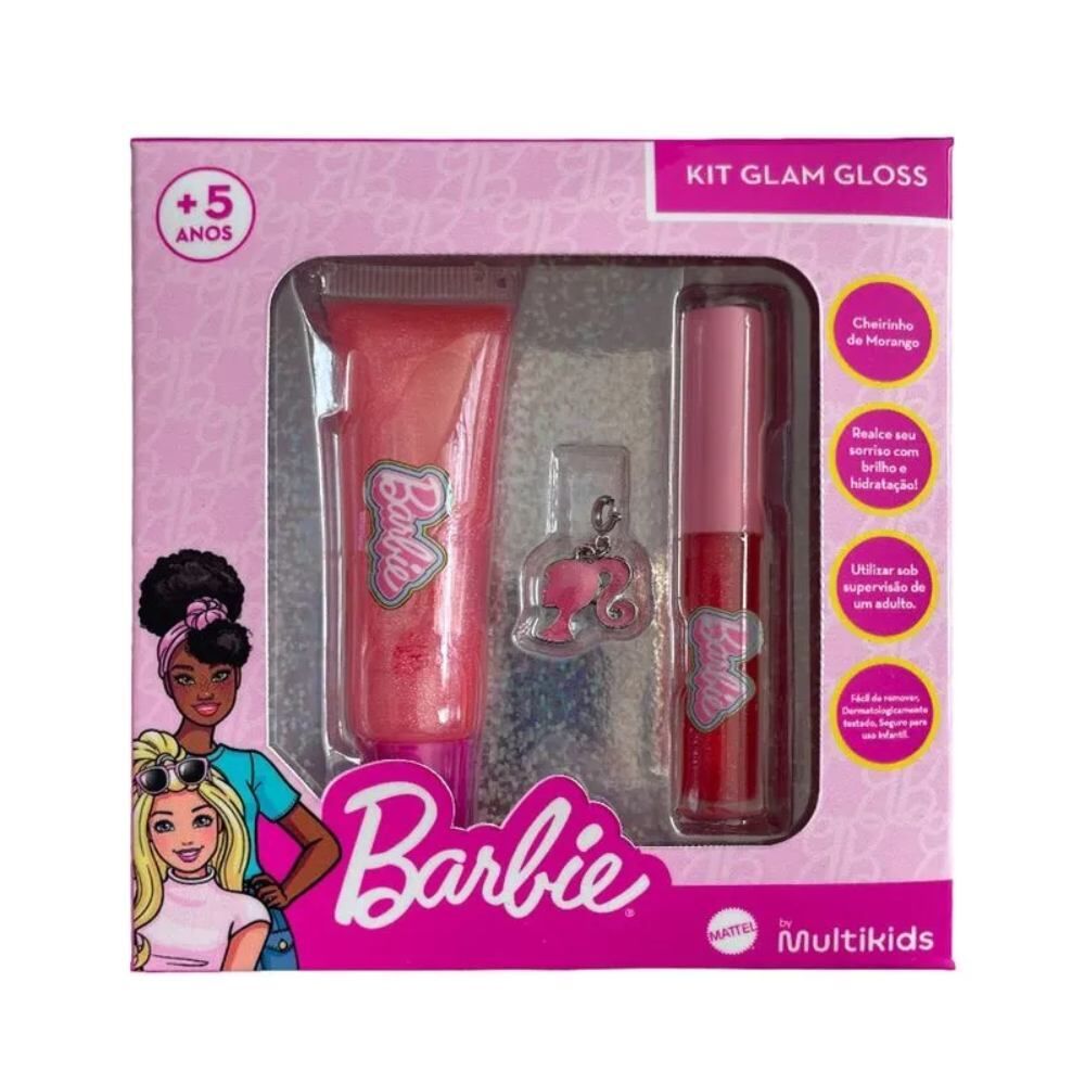 Maquiagem Infantil Kit Glam com 2 Glosses e Chaveiro Barbie Multikids