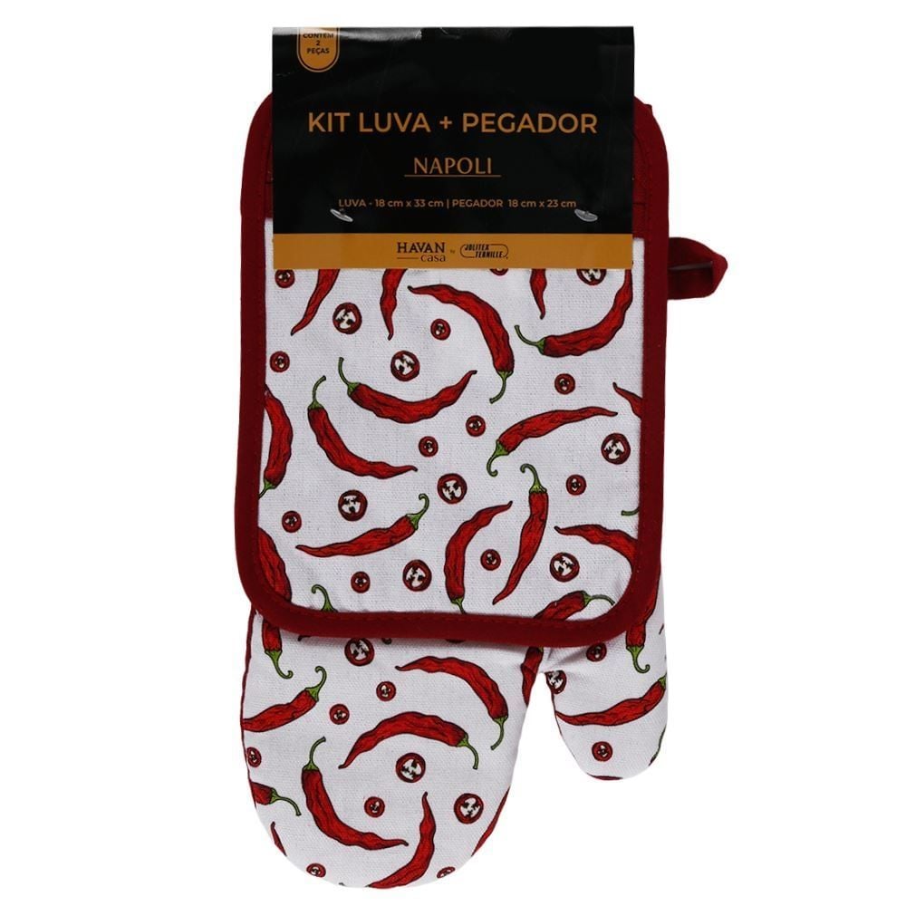 Kit Luva e Pegador de Panelas Napoli Jolitex - Pimentas