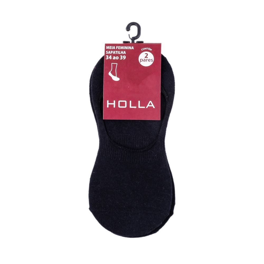 Kit Meia Feminina 02 Pares Sapatilha 34-39 Holla - Preto