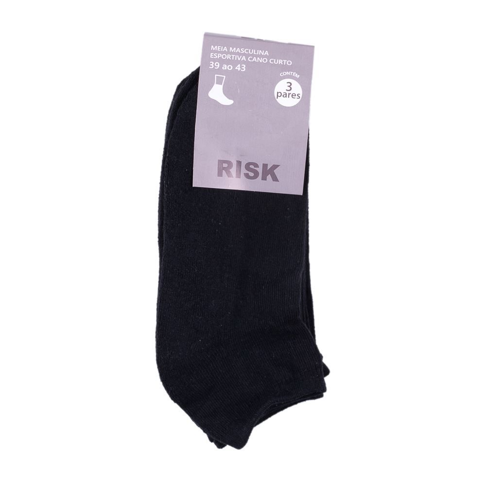 Kit Meia 03 Pares Cano Curto 39-43 Risk - Preto