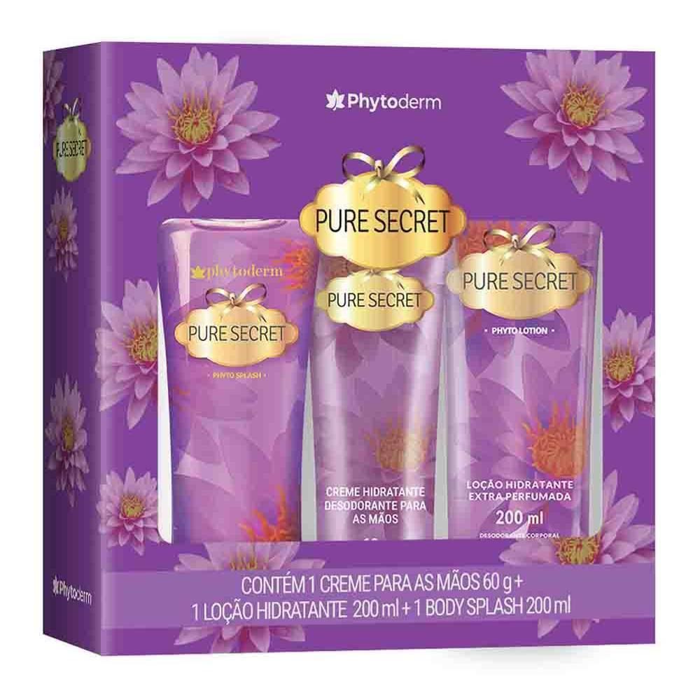 Kit Pure Secret Body Splash + Loção Hidratante + Creme Para Mãos - Phytoderm