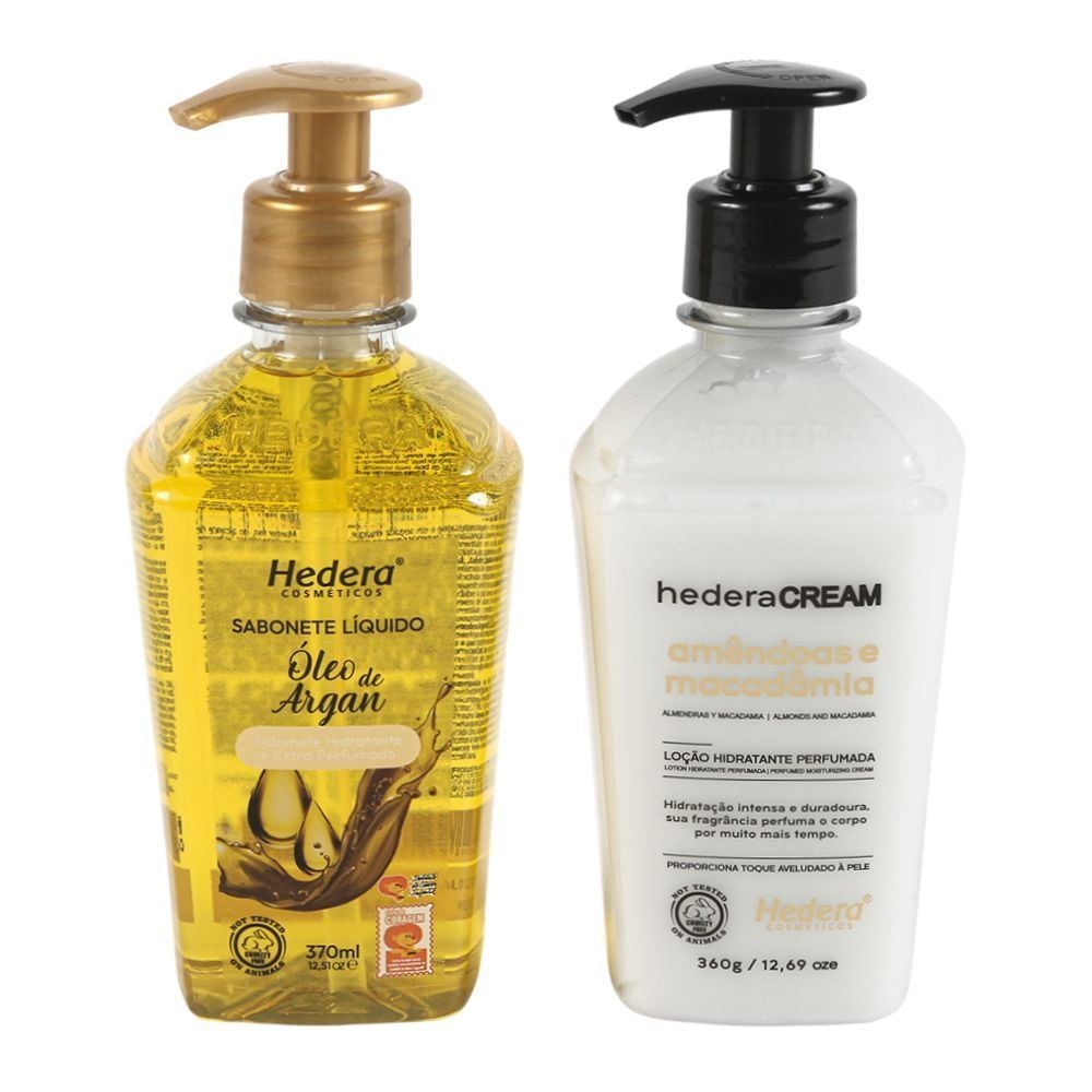 Kit Sabonete Líquido E Loção Hidratante Hedera - Óleo Argan e Amêndoas