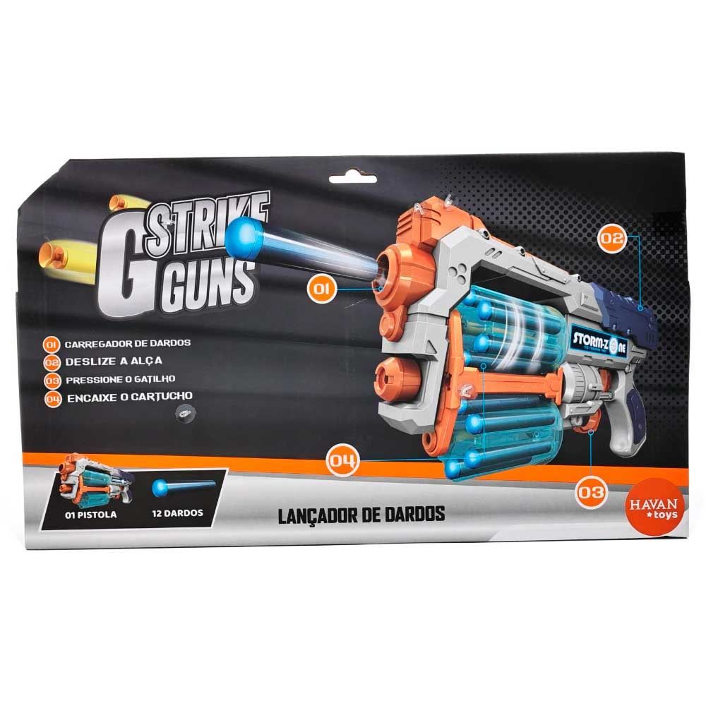 Lançador De Dardos 2 Tambores 12 Dardos Branco Havan Toys - HBR0305