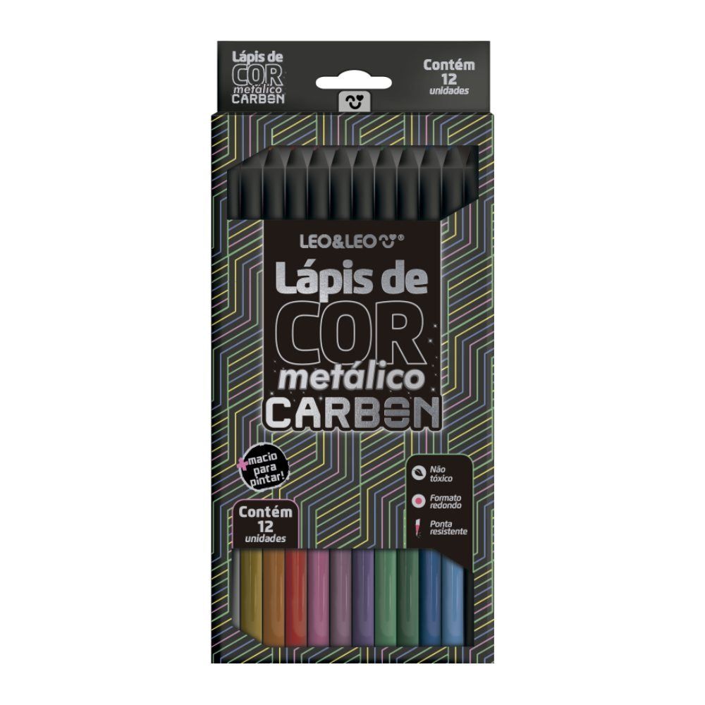 Lápis de Cor Carbon Line Metálico Leo&Leo 12 Cores - 4432