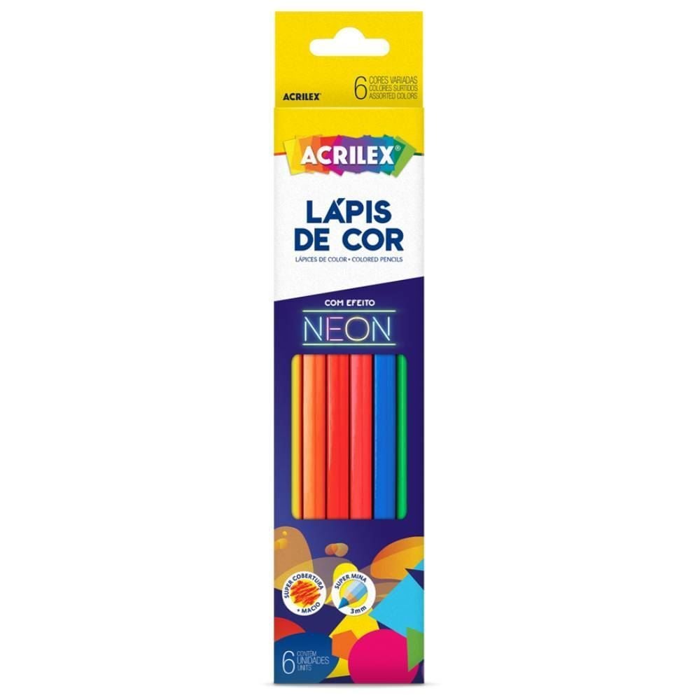 Lápis De Cor Com 6 Unidades Neon Acrilex - 09646