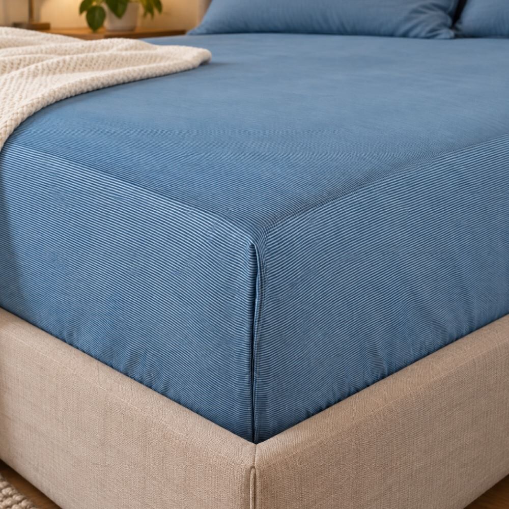 Lençol Avulso Solteiro com Elástico Microfibra Havan Casa 1 Peça - Rosely Listra Azul