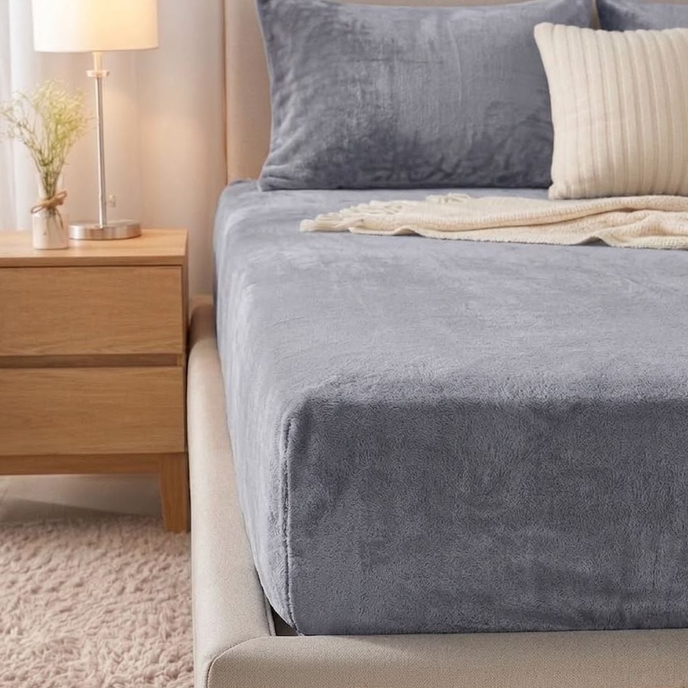 Lençol Avulso Solteiro com Elástico Plush Slip Havan Casa - Cinza Cromo