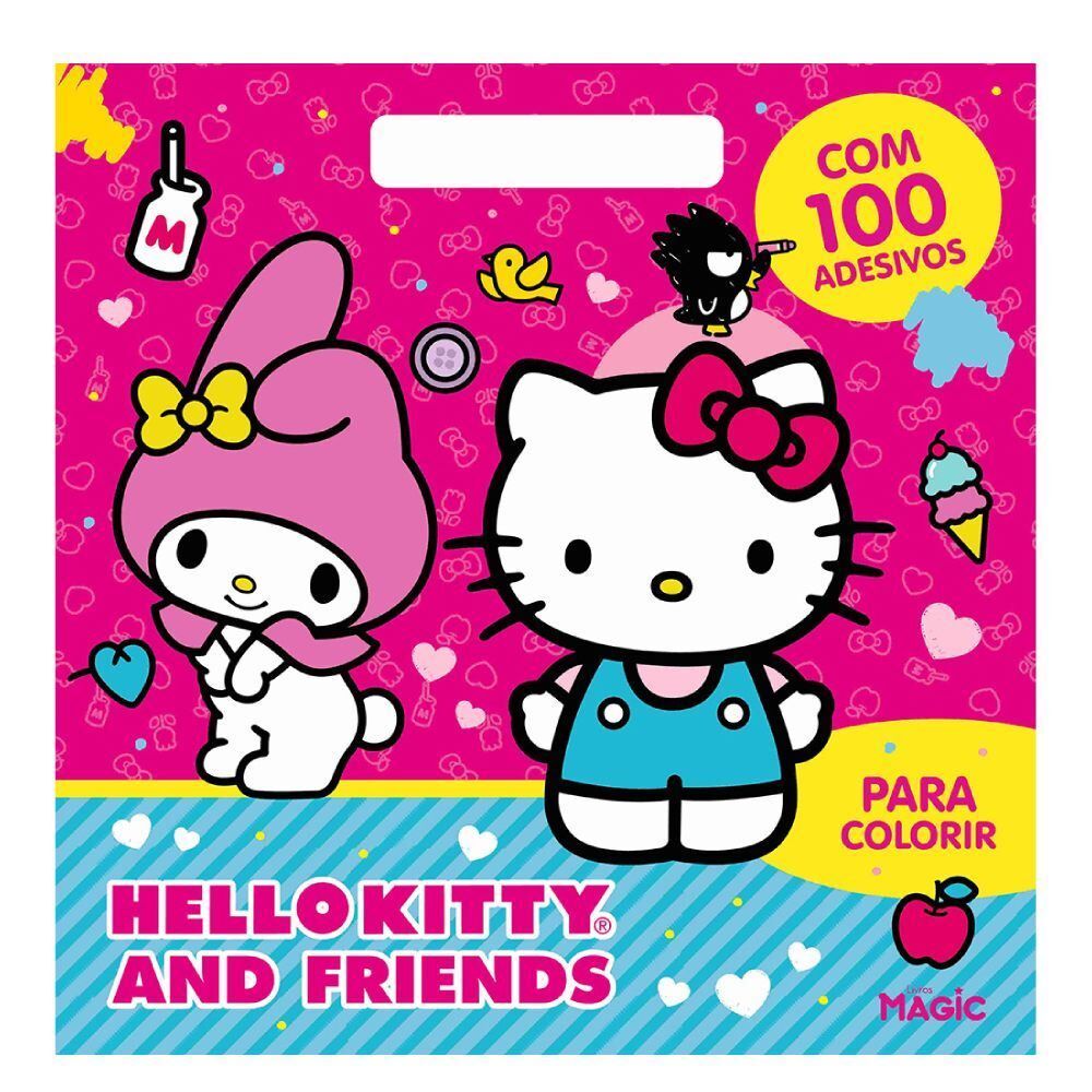 Livro de Colorir com Alça e 100 Adesivos Hello Kitty - Magic Kids