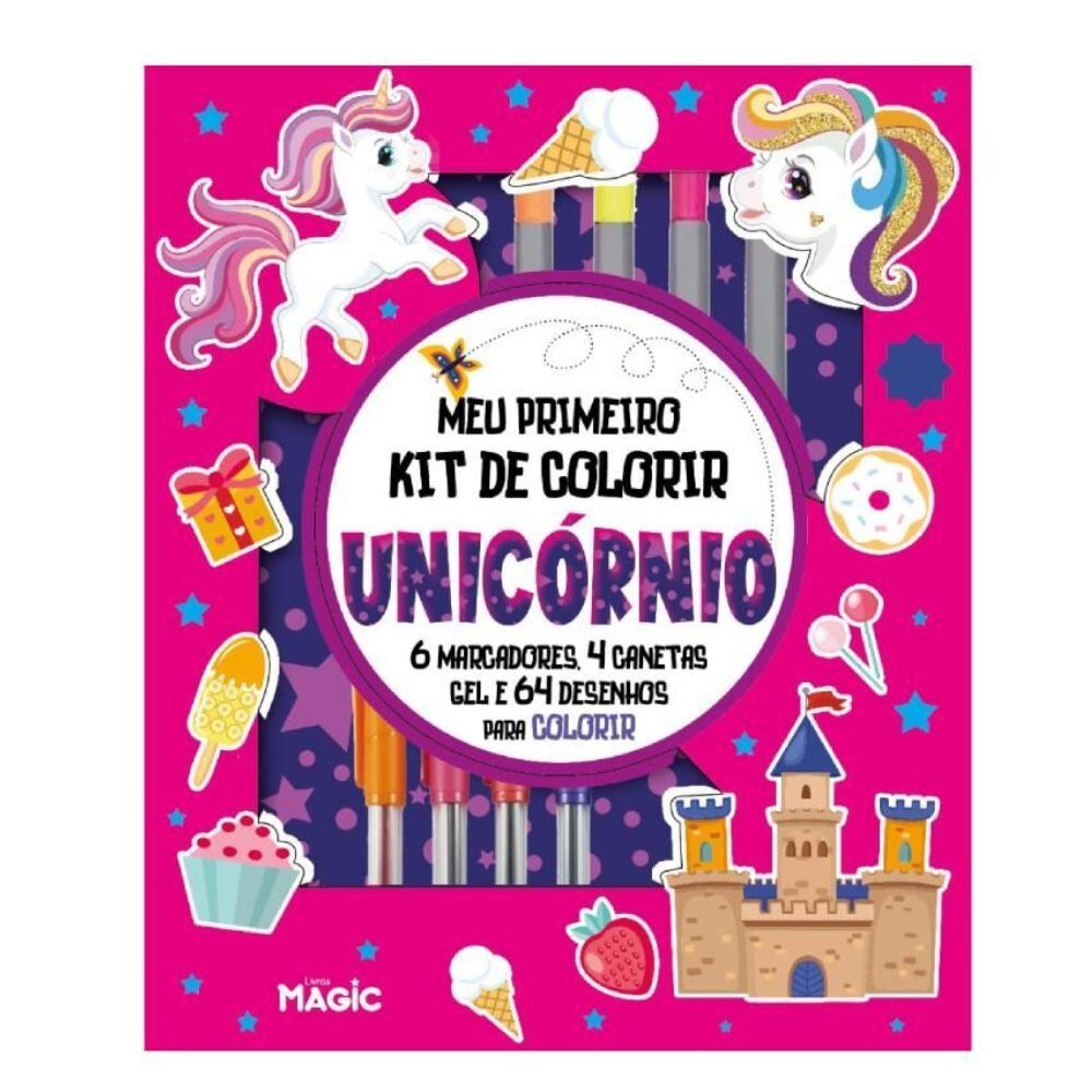 Livro Unicórnios Kit de Atividades Marcadores e Canetas Perfumadas - Magic Kids