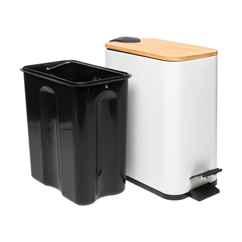 Lixeira Retangular com Pedal e Tampa de Bambu 5L Lyor - BRANCO