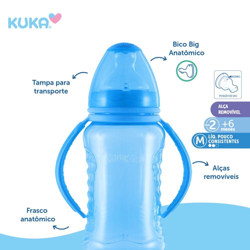 Mamadeira Aquarela Bico Grande 330Ml Kuka - Azul