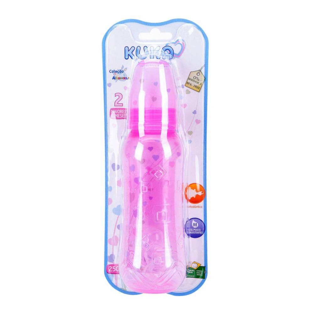 Mamadeira Aquarela Bico Ortodôntico 250Ml Kuka - Rosa