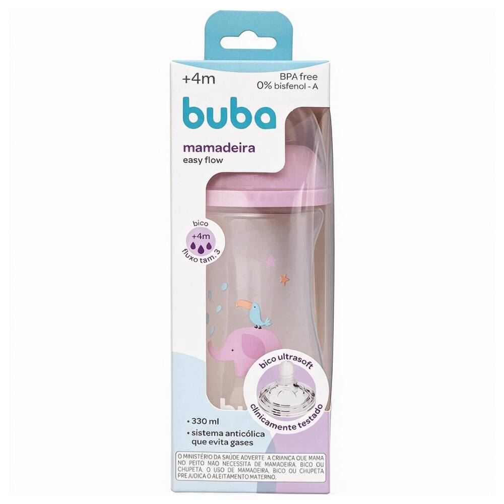 Mamadeira Easy Flow Nuvem Buba 330Ml - Elefante Rosa