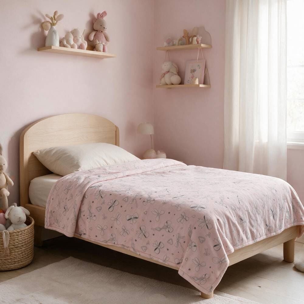 Manta Infantil Encantos Havan Kids - Laços Rosa e Cinza
