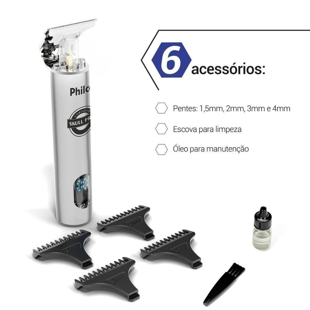 Máquina de Cortar Cabelo Philco Sem Fio com Display Led Pcre1 Bivolt