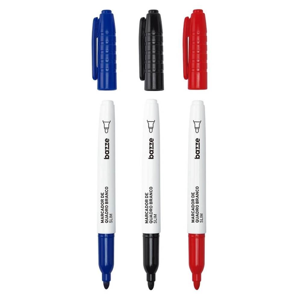 Marcador De Quadro Branco Slim Bazze - 3 Unidades 