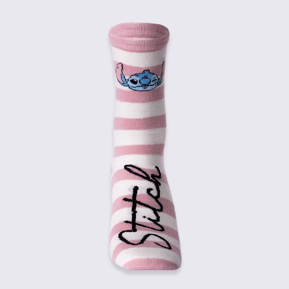 Meia Listrada Cano Longo Stitch Disney - ROSA 39/43