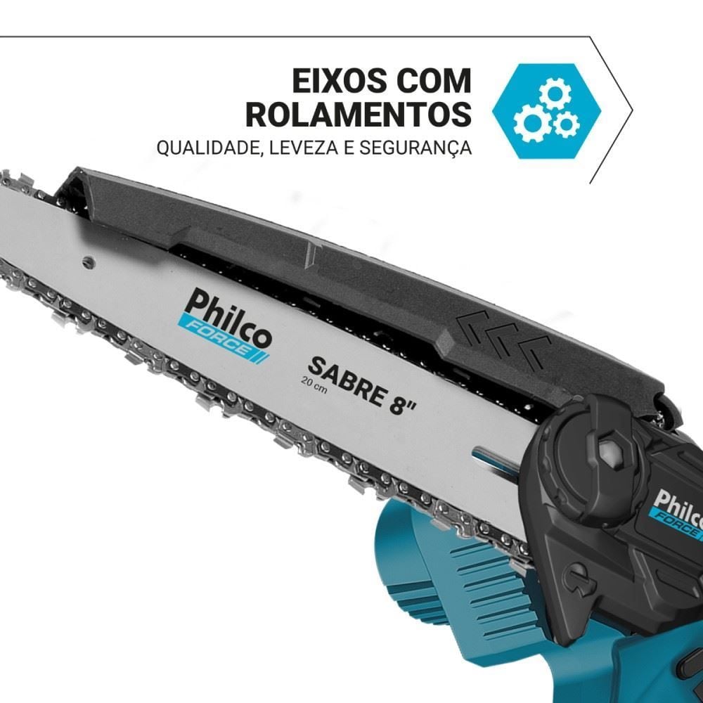 Mini Motosserra Philco Force 21V Sabre 8" 4700Rpm 4 Acessórios Pmm218 - Bivolt