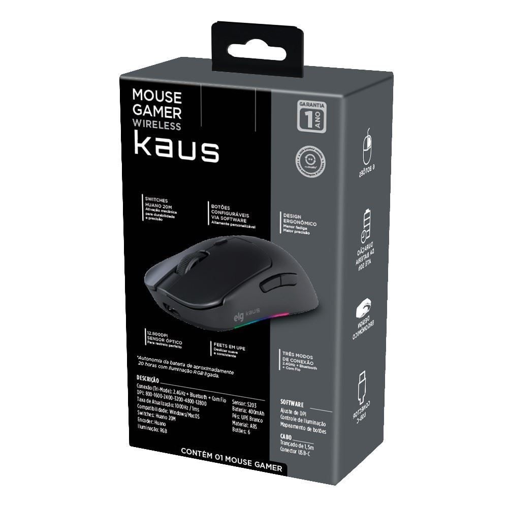 Mouse Gamer Elg Sem Fio 12800 Dpi Tri-Mode Kaus