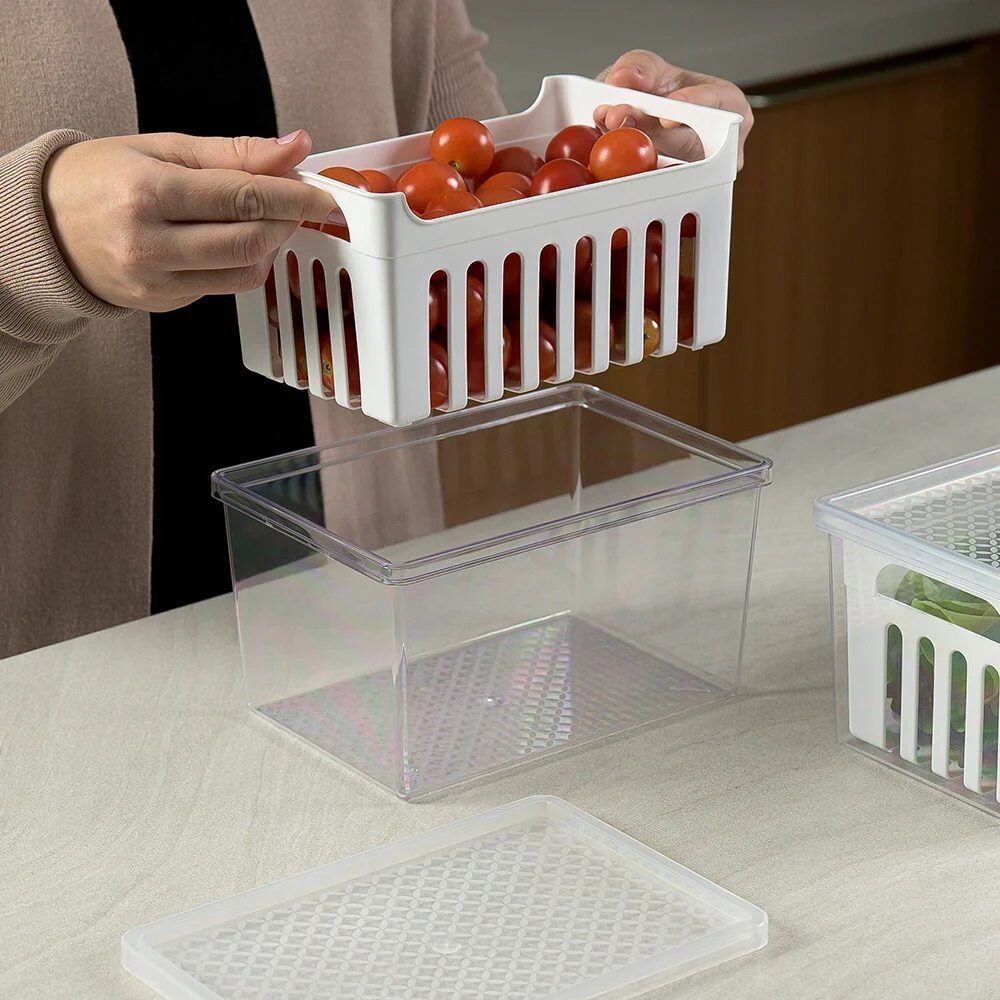 Organizador de Geladeira Eleva com Tampa e Escorredor Uz 2,9 Litros