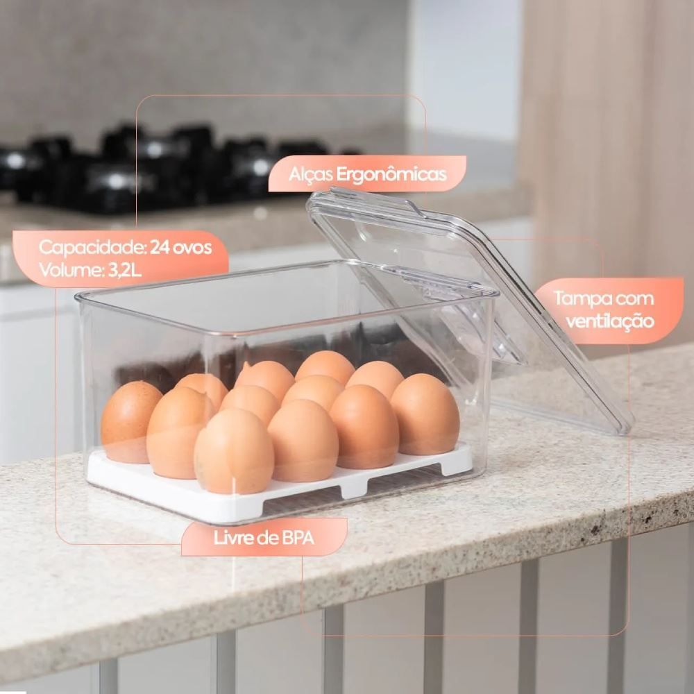 Organizador de Ovos com Tampa Dry Coza 24Cm - 24 Unidades