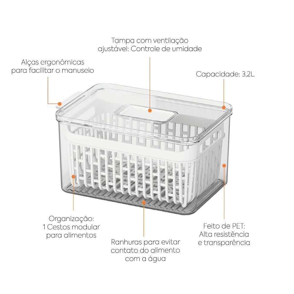 Organizador de Geladeira com Cesto Dry Coza 3,2 Litros