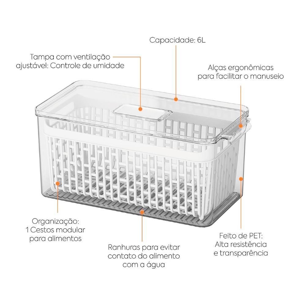 Organizador de Geladeira com Cesto Dry Coza 6 Litros
